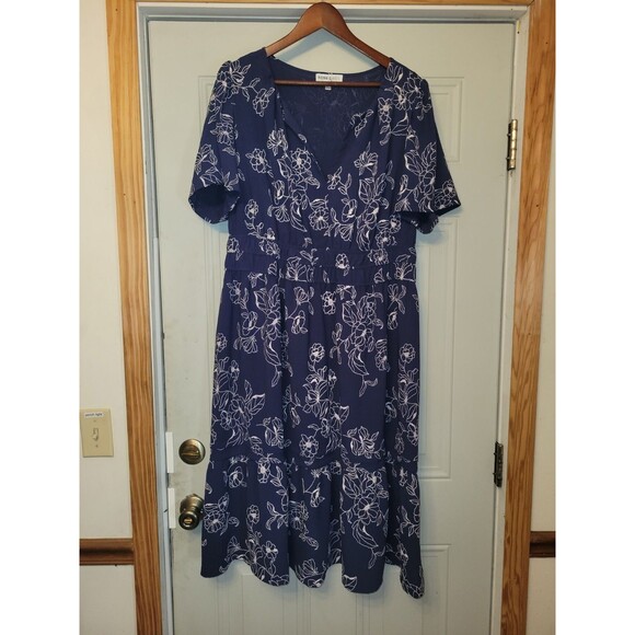 Signature by Robbie Bee Beautiful Dress Large Floral Blue Flare 2XL - Picture 1 of 4